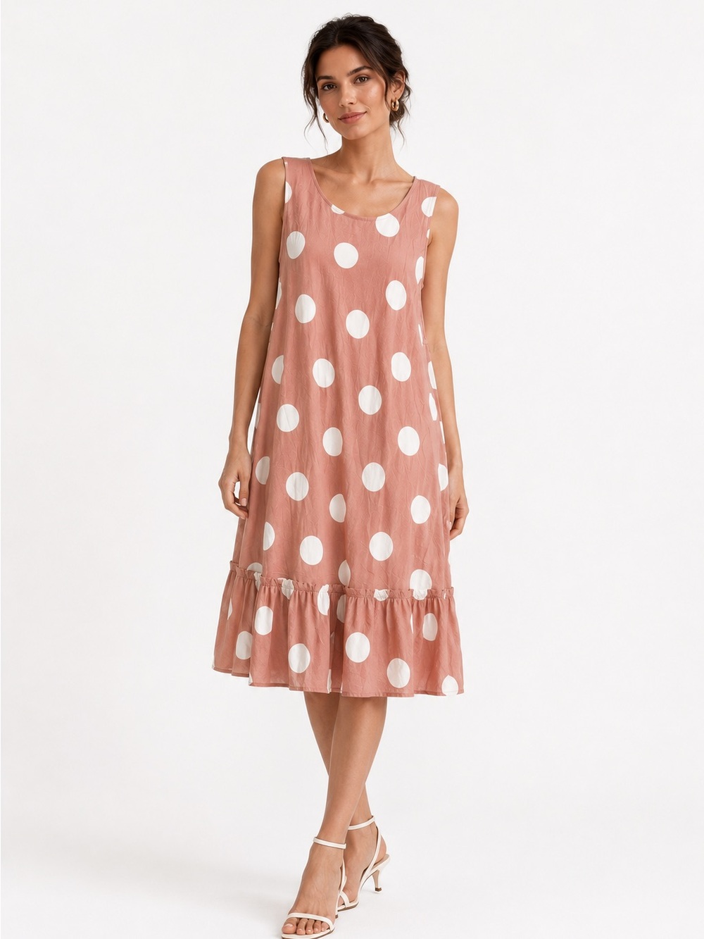 LOFT Polka Dot Midi Dress Size M NWT Blush Pink Tie Back‎ Cottagecore